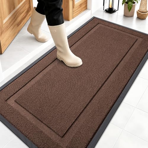 OLANLY Front Door Mat Indoor Outdoor Entrance, Waterproof All-Season, All-Weather Doormat, Sturdy Natural Rubber, Low Profile, Easy Clean Patio Porch Entryway Mat, 47x23, Chocolate Brown - color: Chocolate Brown, size: 47" x 23"