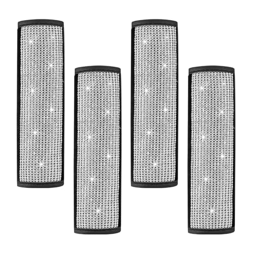 4PCS Bling Car Seat Belt Shoulder Pads, Soft PU Leather Seatbelt Strap Pad with Crystal Diamond, Glitter Safety Belt Pad Shoulder Cover for Women, Decorative Car Accessories - color: 4 PCS