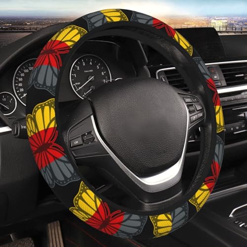Butterfly German Flag Breathable Neoprene Steering Wheel Cover - Anti-Slip Floral Design Universal Fit for Cars/Trucks/Suvs (14.5"-15" Inch) - color: Butterfly German Flag