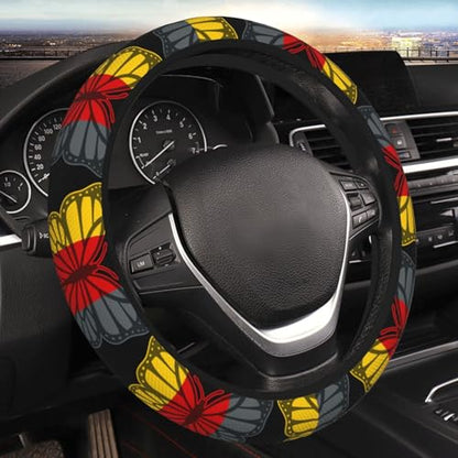 Butterfly German Flag Breathable Neoprene Steering Wheel Cover - Anti-Slip Floral Design Universal Fit for Cars/Trucks/Suvs (14.5"-15" Inch) - color: Butterfly German Flag
