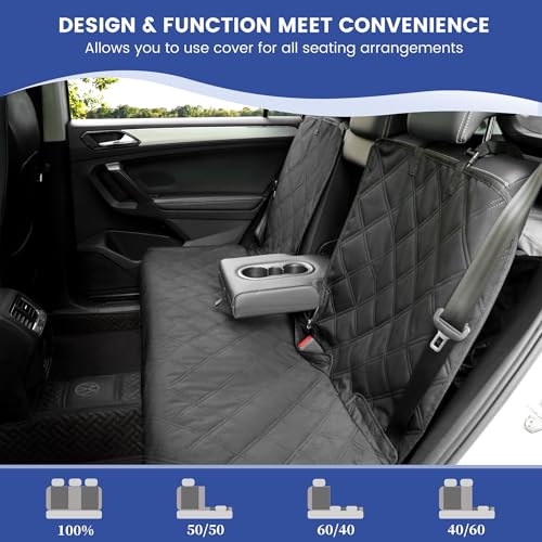 Back Seat Cover - 900D Oxford Waterproof Car Seat Protector, Fits Cars/SUVs/Trucks, Split Bench, Non-Slip, for Messy Kids & Drooling Dogs, Easy Clean(Black) - size: Medium-54"W