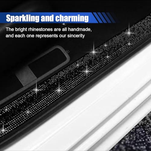 2PCS Bling Rhinestone Car Anti-Collision Adhesive Sticker Strip, Door Sill Strip for Rear Bumper SUV, Threshold Protective Stickers for Women (Black) - color: Black
