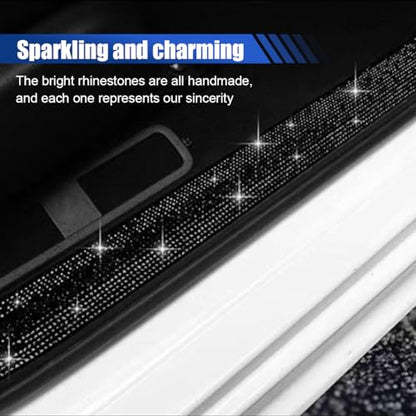 2PCS Bling Rhinestone Car Anti-Collision Adhesive Sticker Strip, Door Sill Strip for Rear Bumper SUV, Threshold Protective Stickers for Women (Black) - color: Black