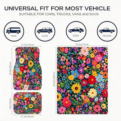 Automotive Floor Mats 5 Pcs, Universal Car Floor Mats,Floral Car Mats, Flower Car Accessory for SUVs/Sedan/Wagons, Durable Protective Mat, Trunk Liner for Families/Travel Enthusiasts - style: Bundle66