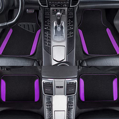 CAR PASS Waterproof Universal Fit Car Floor Mats, Faux Leather Car Carpet Mats with Anti-Slip Nibbs Backing & Driver Heel Pad Fit for SUV,Vans,sedans, Trucks,Set of 4pcs for Women (Black with Purple) - color: Purple