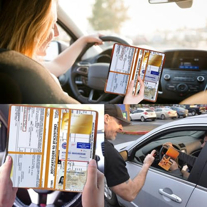 Leather Car Registration and Insurance Card Holder, Car Document Holder for Cards License with Magnetic Shut(Orange) - color: Orange