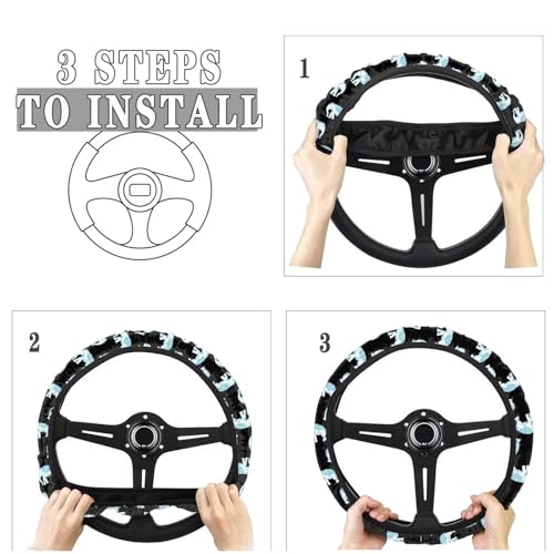 AFPANQZ Elegant Elephant Style Automotive Steering Wheel Covers Neoprene Comfortable Keep Warm Odorless Stretch-on Fabric Breathable Universal 14 to 15 inch Navy Blue for Women Mens - color: Elephant