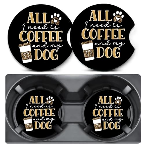 2 Pack Car Coasters for Cup Holders,Dog Themed Car Cup Holder Coasters,2.75" Universal Size Anti Slip Rubber Mat,Automotive Interior Accessories,Dog Gifts for Women,Men,Mom,Girlfriend,Wife,Her - color: Coffee Dog