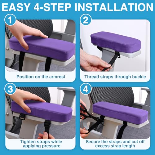 Smiry Ergonomic Office Chair Armrest Pads, Memory Foam Arm Rest Covers, Non-Slip Armrest Cushion with Adjustable Buckles and Straps, Elbow Relief for Desk, Gaming & Wheelchair (Purple, Set of 2) - color: Purple