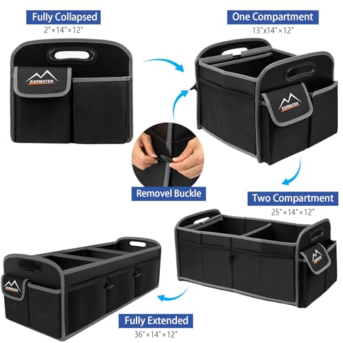 Car Trunk Organizer,Machine Washable PP Materials 3 Compartments Car Storage,95L Waterproof Polyester Cars Accessories Organizer and 6 Pockets, Suitable for SUV, Minivan, Truck(Black)