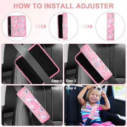 Amintiri Seat Strap Shoulder Pads for Kids, Seat Belt Cover for Children, Soft Furry Seat Belt Cushion for Travel, Cartoon Car Seat Belt Pad Cover for Boys and Girls.