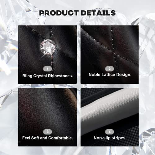 Cute Sparkly Black Car Steering Wheel Cover, Soft Breathable Anti-Slip PU Leather Steering Wheels Covers with Diamond Bling Rhinestone,Universal Protector Cars Accessories - color: Black