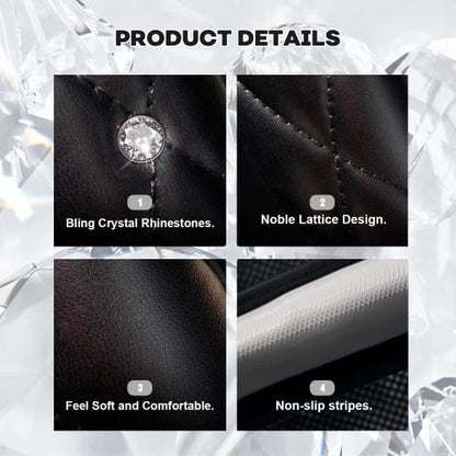 Cute Sparkly Black Car Steering Wheel Cover, Soft Breathable Anti-Slip PU Leather Steering Wheels Covers with Diamond Bling Rhinestone,Universal Protector Cars Accessories - color: Black