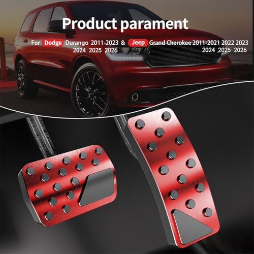Car Pedal Cover for Jeep Grand Cherokee Dodge Durango 2011-2024 2025 2026 Aluminum Alloy No Drilling Aluminum Brake and Accelerator Pedal Covers 2PCS(Red) - color: Red