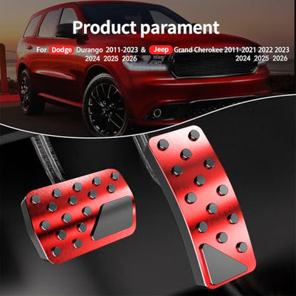 Car Pedal Cover for Jeep Grand Cherokee Dodge Durango 2011-2024 2025 2026 Aluminum Alloy No Drilling Aluminum Brake and Accelerator Pedal Covers 2PCS(Red) - color: Red