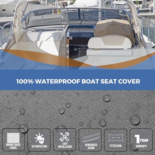 Savvycraft Waterproof Fade-Resistant Helm Helmsman Bucket Boat Seat Cover, Marine-Grade Heavy-Duty Polyester, 21" D x 24" W x 24" H Gray – All-Weather, UV Resistant, Durable Seat Protector