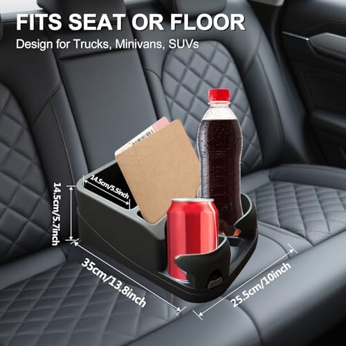 Car Center Console with Adjustable Cup Holders, Universal Center Console Organizer for Truck, Cars, Minivans, Suvs, Truck Floor Console, Bench Seat Center Console (Black) - color: Black