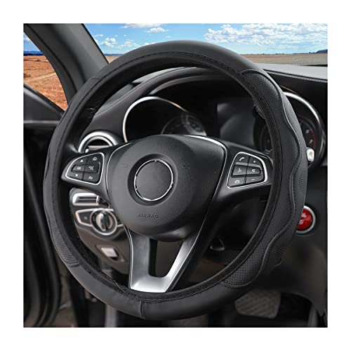 LoyaForba Car Steering Wheel Cover, Non-Slip Microfiber Leather Steering Wheel Cover, Breathable Vehicle Soft Handle Protector, Universal Automotive Interior Accessories for Women Men Girls (Black) - color: Black