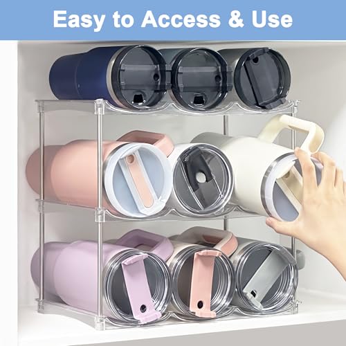 Stackable Water Bottle Organizer - Large Compartment Stanley Cup Holder, Water Bottle Holder for Stanley Tumbler 40oz, Tumbler Organizer Kitchen Pantry Organization and Storage, 4 Tier Storage Rack - size: 12-Bottle