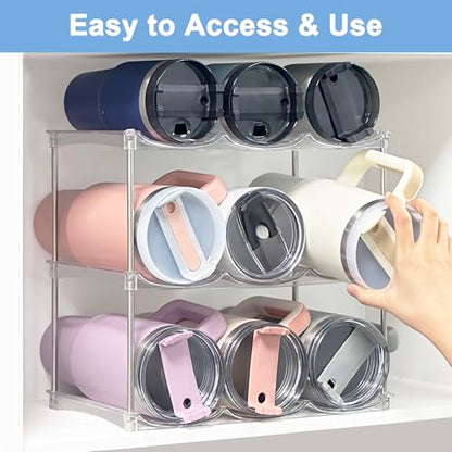 Stackable Water Bottle Organizer - Large Compartment Stanley Cup Holder, Water Bottle Holder for Stanley Tumbler 40oz, Tumbler Organizer Kitchen Pantry Organization and Storage, 4 Tier Storage Rack - size: 12-Bottle