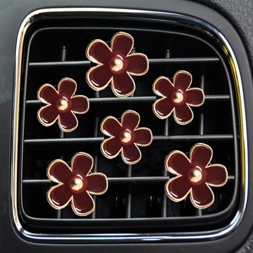 Air Vent Clips - 6 Pcs Daisy Flower Car Decoration for Air Vent & Conditioning - Handmade Car Interior Accessories Decor - Cute Charm & Gifts for Women - color: Fire Brick,Fire Brick,Fire Brick