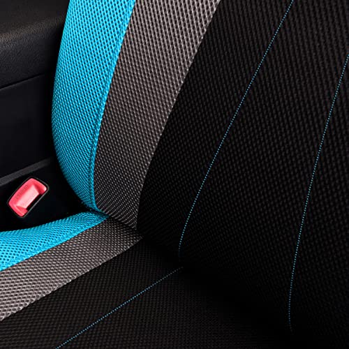 Flying Banner car seat Covers Full Set All Air Mesh Breathable Man Lady Airbag Compatible Rear Bench Split 40/60 50/50 60/40 Truck Pick Up (Full Set - Low Back, Black Gray Mint Blue) - color: Black Gray Mint Blue