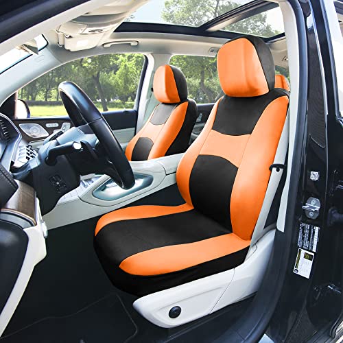 FH Group Flat Cloth Seat Covers Front Seat and Solid Rear Bench Full Set with Gift - Universal Fit for Cars, Trucks & SUVs (Orange) - color: Orange