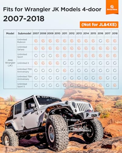 Car Floor Mats for Jeep Wrangler JK Unlimited: 2007–2018 4-Door (NOT for JL/2-Door or 4x4), Custom Fit for Unilmited Sahara Rubicon All-Weather Anti-Slip Floor Liners, 1st & 2nd Row