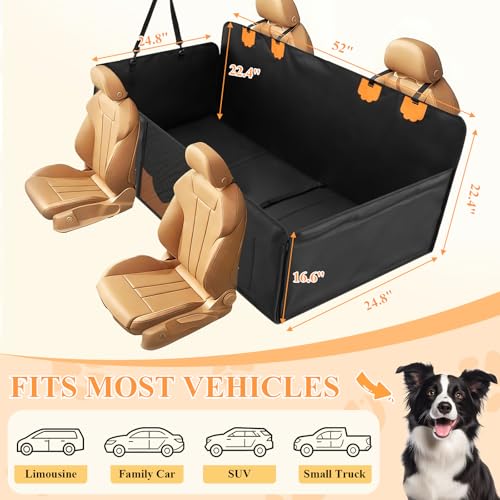 Hard Bottom Car Seat Back Cover for Dogs, Anti Scratch PU Leather Backseat Extender for Dogs, Waterproof Pet Car Hammock Supports 400 Lbs for Car, SUV, Small Truck