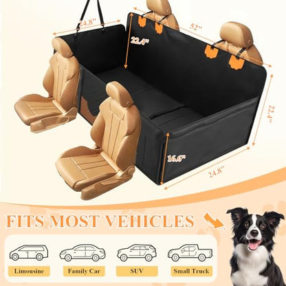 Hard Bottom Car Seat Back Cover for Dogs, Anti Scratch PU Leather Backseat Extender for Dogs, Waterproof Pet Car Hammock Supports 400 Lbs for Car, SUV, Small Truck