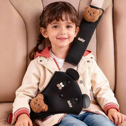 Cute Bear Seat Belt Cover Pads for Kids – Soft Mesh Seatbelt Cushion, Shoulder & Belly Protector, 2-Piece Set - color: Bear(black)