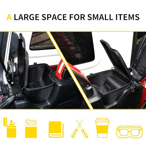 RBR Wheel Well Storage Bin Rear Trunk Organizer Tool Box Compatible with 2018-2023 Jeep Wrangler JL 4 Door 4XE Accessories Cargo Bag, 2 Pack Right Left, Carbon Fiber, With Lid and Zipper