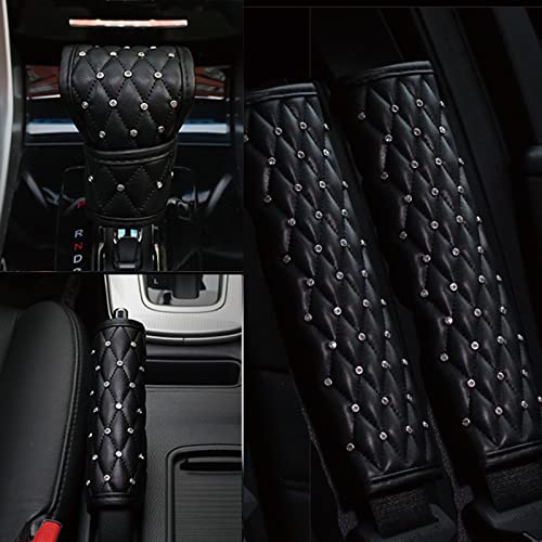 5pcs/Set Bling Bling Car Seat Belt Covers & Diamond Gear Shift Knob Cover & Crystal Handbrake Cover Set Diamond Auto Interior Decor Accessories for Women (5pcs/Set - Full Crystal)