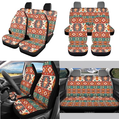 Horeset Aztec Style Full Set of 11pcs with Lanyards Key Holder,Farmhouse Rustic Bottle Holder Pad,Cars Headrest Protector,Gear Shift Knob and Handbrake Cover for Daily Outside Travel - color: Aztec Style-8