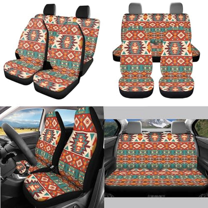 Horeset Aztec Style Full Set of 11pcs with Lanyards Key Holder,Farmhouse Rustic Bottle Holder Pad,Cars Headrest Protector,Gear Shift Knob and Handbrake Cover for Daily Outside Travel - color: Aztec Style-8