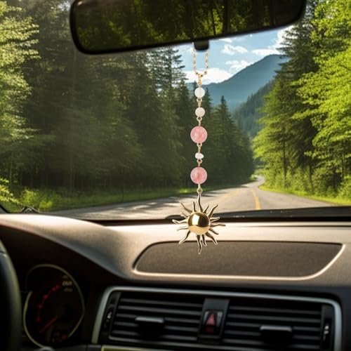 Sun Hanging Car Charm, Car Mirror Hanging Accessories Dangling Sun Hanging Ornament with Crystals Stones Ornament Cute Boho Rear View Mirror Accessories for Keychain Cellphone - color: Style F