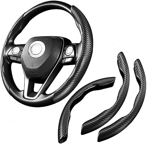 3 Pack Carbon Fiber Car Steering Wheel Cover Protector Anti-Skid Segmented Butterfly Vehicle Wheel Covers Car Interior Accessories for Men and Women (Black) - color: Black