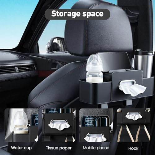 2 Pack Back Seat Car Organizer, Multifunctional Car Organizer Seat Back, with Tissue Box Holder, 2 Cup Holders & 2 Cup Hooks for Phone, Drinks, Toy, Snacks for Keeping Cars Tidy, Fits Most Vehicles