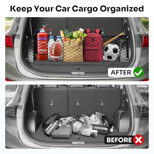 Canvcle Trunk Cargo Net for 2019-2025 2026 Hyun-dai Santa Fe Accessories Envelope Style Mesh Trunk Net Organizer and Storage Stretchable Adjustable Elastic Nylon Rear Cargo Netting with Hooks - style: for Hyundai Santa Fe