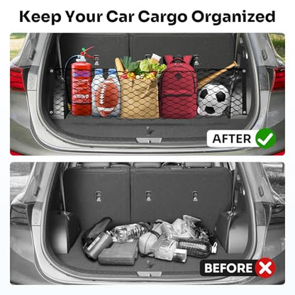 Canvcle Trunk Cargo Net for 2019-2025 2026 Hyun-dai Santa Fe Accessories Envelope Style Mesh Trunk Net Organizer and Storage Stretchable Adjustable Elastic Nylon Rear Cargo Netting with Hooks - style: for Hyundai Santa Fe