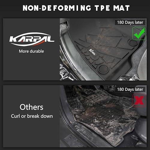 KARPAL Floor Mats for Jeep Gladiator JT 2020-2025 2026, All Weather TPE Custom Fit Floor Liners Car Mats Accessories, Front & 2nd Row - style: 2020-2026 | For Jeep Gladiator | 1st & 2nd Row