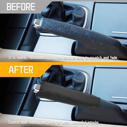 Genuine Leather Handbrake Protector Cover Compatible with Honda Accord 2008-2013 Crosstour 2010-2015 Anti-Slip Hand Brake Parking Lever Sleeve Black