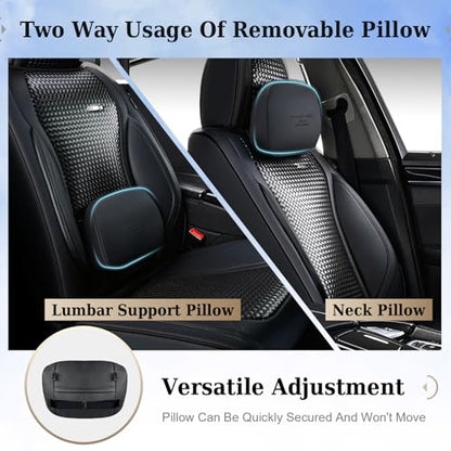 Coverado Seat Covers, Car Seat Covers Front Seats, Waterproof Nappa Leather Auto Seat Cover with Lumbar Head Pillow, Black Seat Covers Carseat Cover Universal Fit for Most Cars - color: Black（Pillow）, size: Front