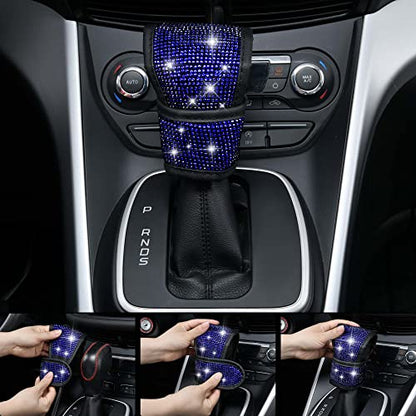 CAR PASS 23 PCS Bling Diamond Car Accessories Set for Women, Leather Seat Covers Full Set Sparkly Rhinestone15'' Steering Wheel Covers Shining Diamond Floor Mats Cute Car Interior Sets,Blue