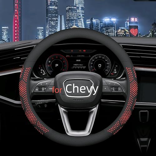 Leather Steering Wheel Cover for Chevy Silverado 1500 2500 3500, 14.5-15 inches Car Steering Wheel Cover with Non-Slip Breathable (Red) - color: Red