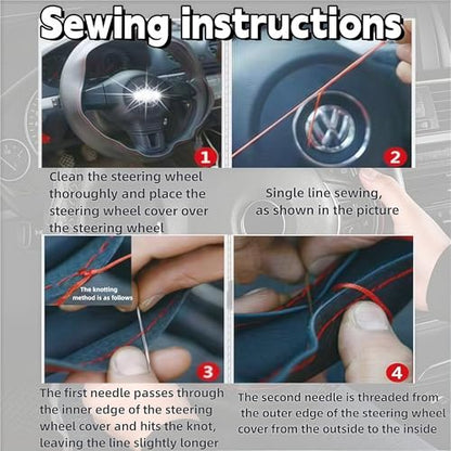 Car Steering Wheel Cover Universal Fit Round Stitch Steering Wheel Wrap Thin PU Leather Steering Wheel Cover Sewn on 15" Car Wheel (Coffee)