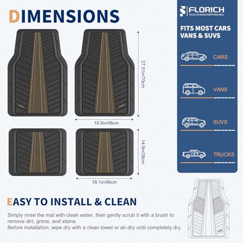 FLORICH Car Floor Mats, Heavy Duty Floor Mats for Cars, 4 Piece All-Weather Floor Mats with Anti-Slip Backing, Waterproof Universal Trim-to-Fit, Automotive Floor Mat for Cars SUV Trucks