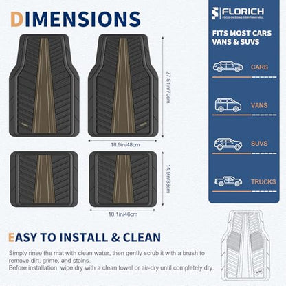 FLORICH Car Floor Mats, Heavy Duty Floor Mats for Cars, 4 Piece All-Weather Floor Mats with Anti-Slip Backing, Waterproof Universal Trim-to-Fit, Automotive Floor Mat for Cars SUV Trucks