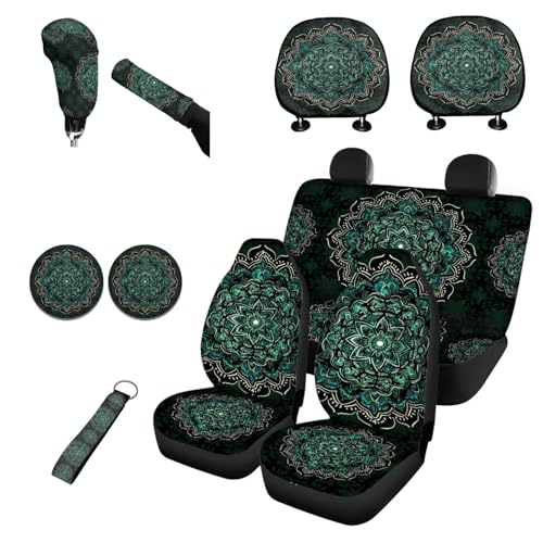 Horeset Green Mandrake Car Seat Cover Full Set of 11pcs with Lanyards Key Holder Bottle Holder Pad Cars Headrest Cover Gear Shift Knob Handbrake Sleeve Decor Automobile Interior Sets - color: Green Mandrake