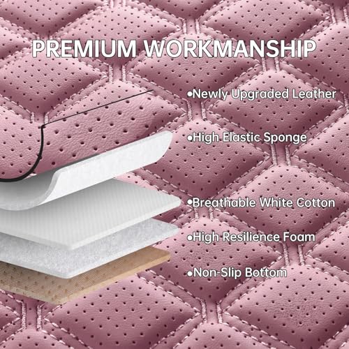 Car Seat Covers Full Set Pink, Luxury Faux Leather Car Seat Covers Waterproof Non-Slip Seat Protector Universal Fit for Most Cars SUVs Trucks Pick-ups, Cute Pink Car Accessories for Women